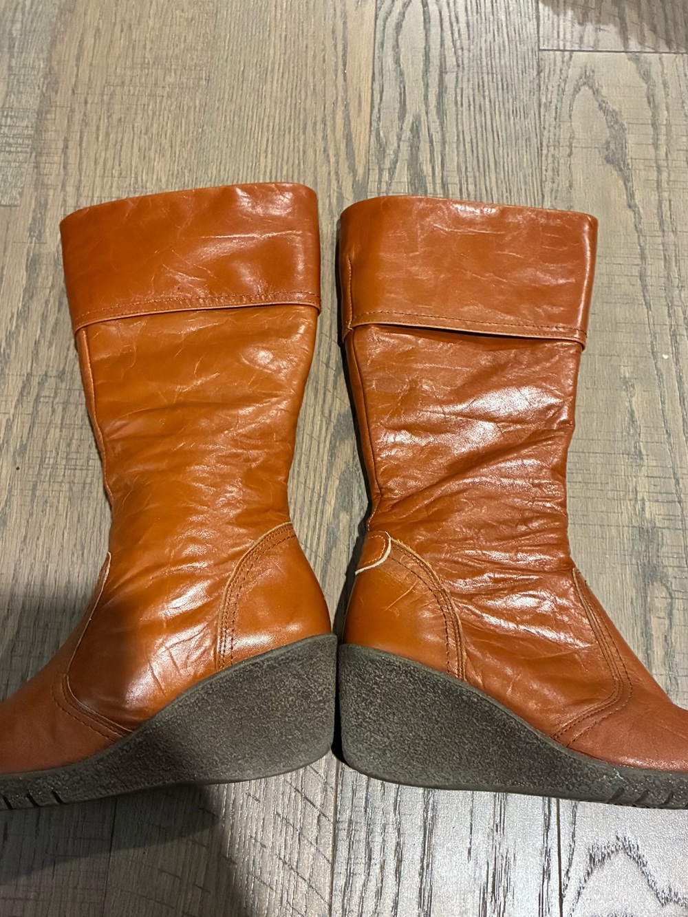 Vintage-Inspired Brown Leather Tall Boots Block Heel EU 39 - Picture 13 of 13